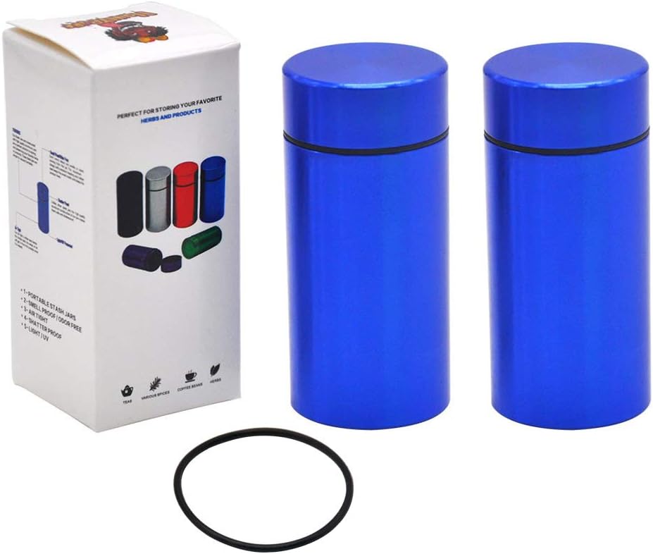 Smell Proof Jar, Portable Airtight Storage Container With Silicone Ring, 42ml Multi-Use Aluminum Stash Bottle for Coffee, Herb & Spice Keep Fresh (Blue-2pcs)
