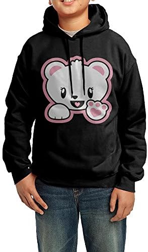 Happy Animal Cartoon Bear Cub Youth Pullover Hood Fleece Crew Sweatshirt SweatshirtLarge