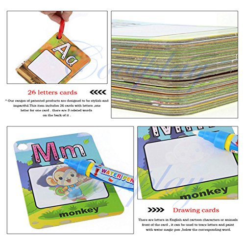 Coolplay Water Drawing Painting Writing Ring Card Board Magic Pen Doodle Toy Gift - Splash Cards -26 Alphabet