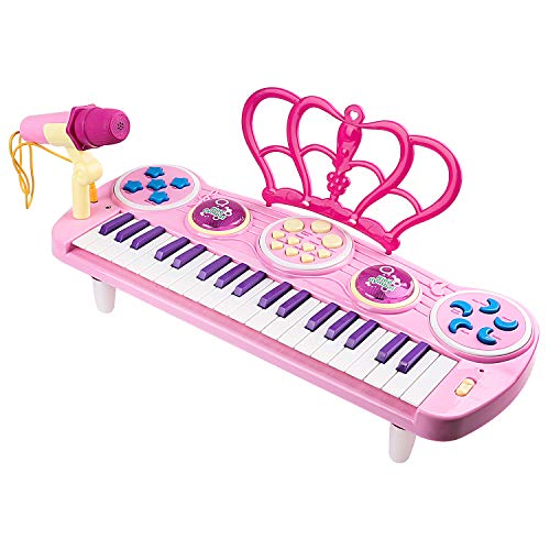 Piano Keyboard for Girls, 37 Key Portable Keyboard Piano with Microphone Electronic Music Instruments Toys for Kids 3-8 Year Old Girl Toys Gifts for 3 4 5 6-8 Year Old Girls Boys Xmas Gifts Pink