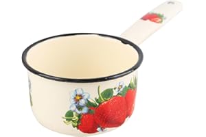 RUNROTOO Enamel Milk Pot with Long Handle, Small Portable Butter Warmer and Cooking Ladle, Retro Vintage