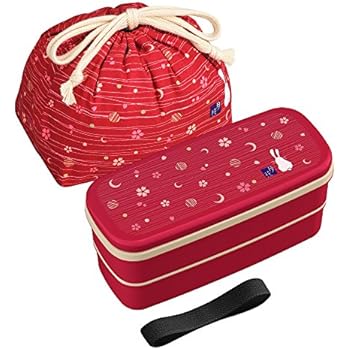 OSK Japanese Traditional Rabbit Moon Bento Box Set, PW-28C Renewal Version, Microwave-safe, Dishwasher-safe, Chopsticks, Bento Bag, Red
