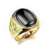 OPK Jewelry Vintage Red/Black/Green Oval Agate 18k Gold Plated Mens Ring Luxury Mens Gold Jewelry, Size Adjustable