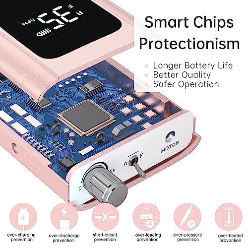 Kredioo Nail Drill Machine for Acrylic Nails, 35000RPM Professional Portable Electric Nail Drill File, E-file Nail Drill Set for Salon Home Use-Pink