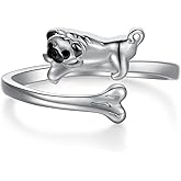 Daixiya Pug Gifts for Pug Lovers S925 Sterling Silver Pug Ring Cute Dog Pug Jewelry Gifts for Women