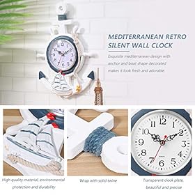 BESPORTBLE Mediterranean Style Anchor Clock Beach Theme Nautical Ship Wheel Rudder Wheel Decor Wall Hanging Decoration… 51HoW109UhL