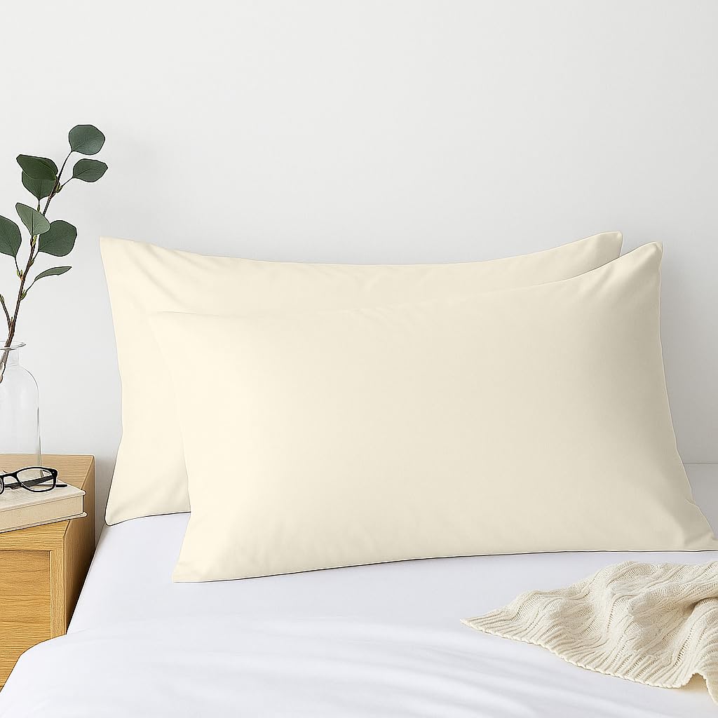 Comfort Beddings 2 Pack Pillowcases – 50x75cm Standard Pillow Covers – Premium Cotton-Polyester Blend – Cream Standard Pillow Cases with Envelope Closure – Hotel Quality
