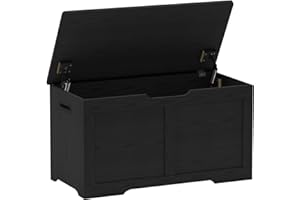 Timberer 31.5" Storage Chest, Wooden Storage Bench, Lift Top Toy Chest with 2 Safety Hinges, Large Toy Box, Entryway Shoes Bench for Living Room, Bedroom, Black