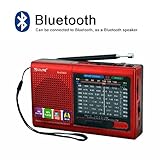 FM / AM / SW (1-7) 9-wave band Smart-US rechargeable portable professional radio that can be used as MP3 and speakers by connecting Bluetooth, USB sticks and memory cards (Red)