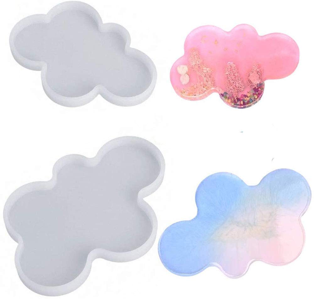 POFET 2Pcs Large & Small Cloud Resin Coaster Molds, Cloud Silicone Mold DIY Handmade Epoxy Resin Decoration Jewelry Making Cloud Shape S/L Epoxy Resin Molds for Making Jewelry Tray