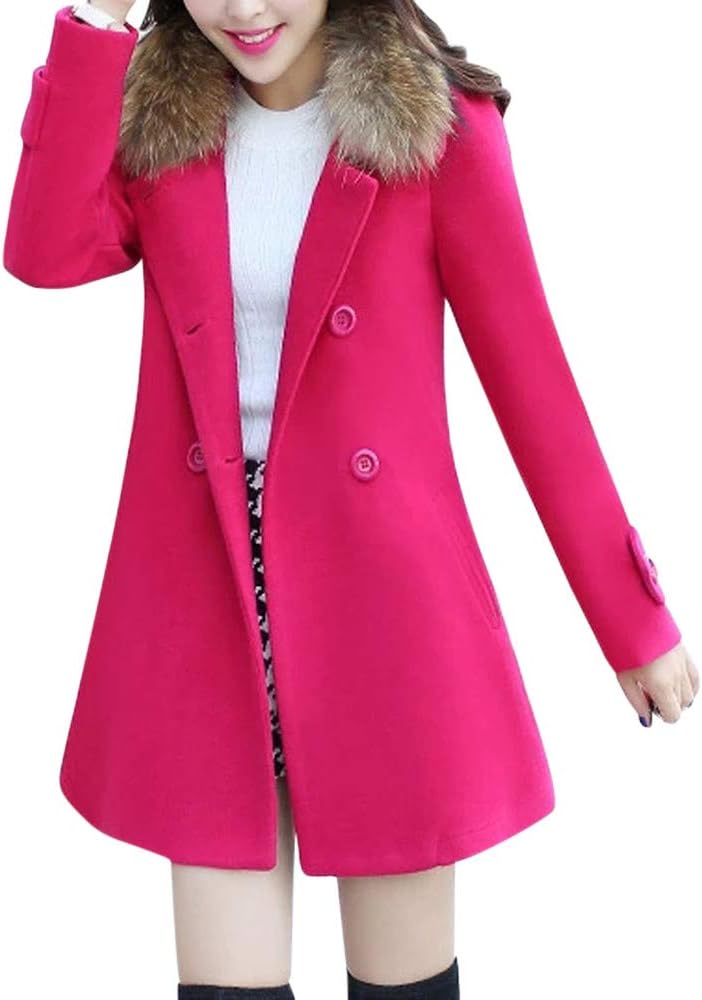 Fur Collar Casual Outwear Womens Warm Jacket Parka Cardigan Slim Coat Overcoat