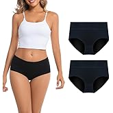 AMZCHPC Women's Cotton Underwear Mid Waisted Brief Style Underpant (2 Pack)