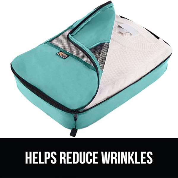 GORILLA GRIP 8 SET PACKING CUBES, TRAVEL ESSENTIALS FOR SUITCASE, MESH ORGANIZER BAGS FOR CLOTHES TOILETRIES SHOES LAUNDRY, LUGGAGE AND CARRY ON AIRPLANE ACCESSORIES, TRAVELING MUST HAVES TURQUOISE
