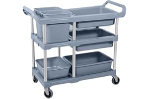 3 Tier Storage Cart, Commercial Utility Cart, Multi-Function Rolling Cart Organizer for Hotel, Restaurant, Kitchen, Food Serv