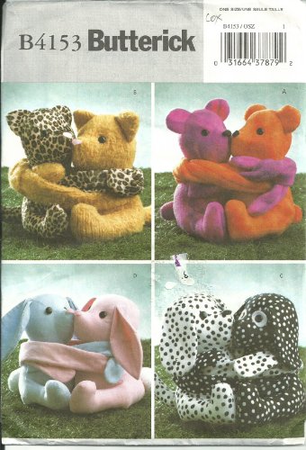Butterick Sewing Pattern 4153 Stuffed Animals Hugging Pals Bears Kittens Bunnies Puppies