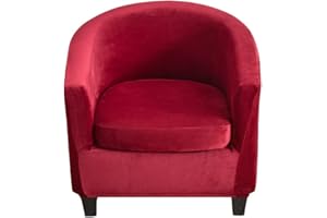CRFATOP 2 Piece Velvet Club Chair Slipcover Stretch Barrel Chair Covers Thick Tub Chair Slipcovers Soft Armchair Sofa Cover Removable Furniture Protector Arm Chair Cover for Living Room,B06
