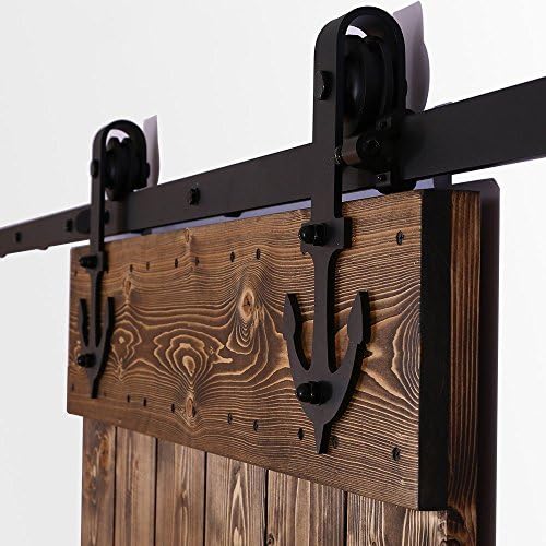 Hahaemall 15FT/ 4.6m Country Basic Interior Steel Hanger Sliding Barn Door Hardware Kit Rail Track Set Fit Double Wooden Door