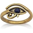 MUSEUM REPRODUCTIONS Egyptian Eye of Horus Ring with Lapis - Adjustable - Antique Gold Plated