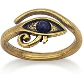 Egyptian Eye of Horus Ring with Lapis - Adjustable - Antique Gold Plated