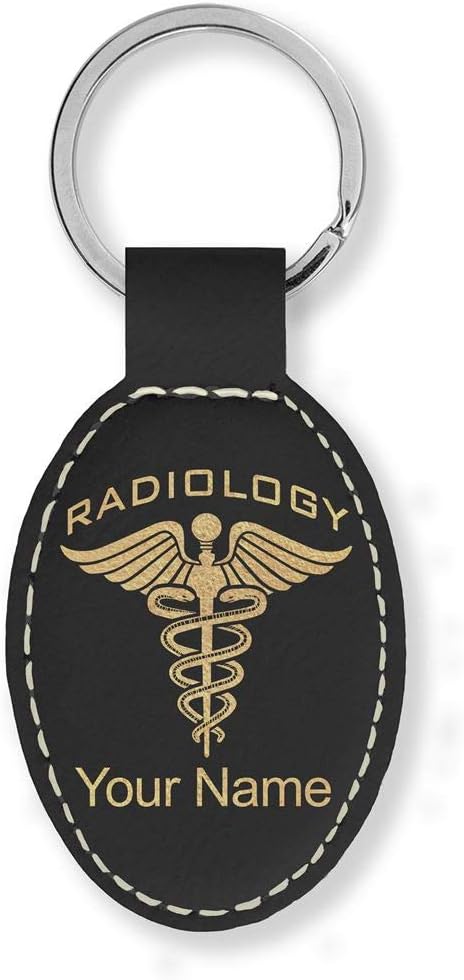 Oval Keychain, Radiology, Personalized Engraving Included (Black with Gold)