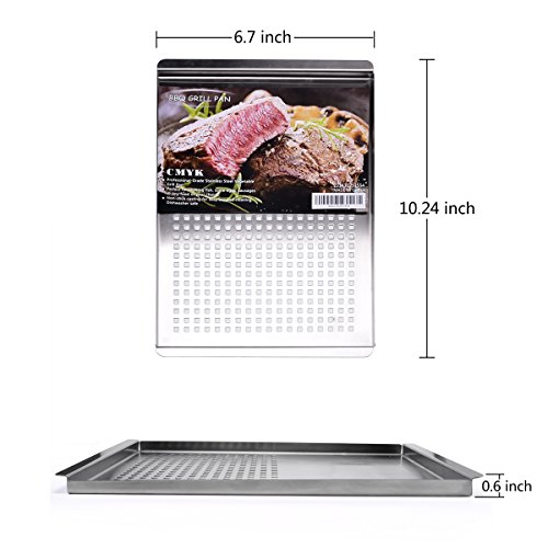 Stainless Steel Grill Pan, CMYK Non Stick Frying BBQ Grill Plate, Barbecue Grills Outdoor Cooking Accessories Rectangular, Grilling Gifts for Men