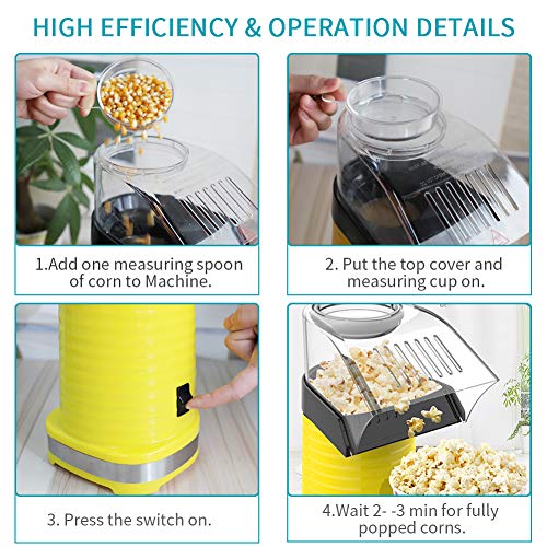 1200W Fast Hot Air Popcorn Popper With Top Cover, Electric Popcorn Maker Machine, Healthy & Delicious Snack For Family Gathering, Easy To Clean, ETL Certified, Safe