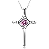 TOUPOP Cross Necklace for Women 925 Sterling Silver Birthstone Cross Pendant Fine Jewelry Valentines Day Birthday Gifts for Her Mom Wife Girlfriend