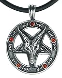 Exoticdream Inverted Pentacle Pentagram Red Cystal Sabbatic Goat Laveyane Baphomet Pewter Pendant + 18