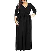 Nemidor Womens Casual V-Neck 3/4 Sleeve Plus Size Long Maxi Dress with Pockets NEM170