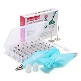 Cake Decoration Tips Set 50PCS, Barbestar 42PCS Professional 304 Stainless Steel Piping/Dispenser Nozzle Kit, 2 Silicone Pastry Bag and 2 Couplers, 1 Wash Brush, Perfect for Cakes, Cupcakes