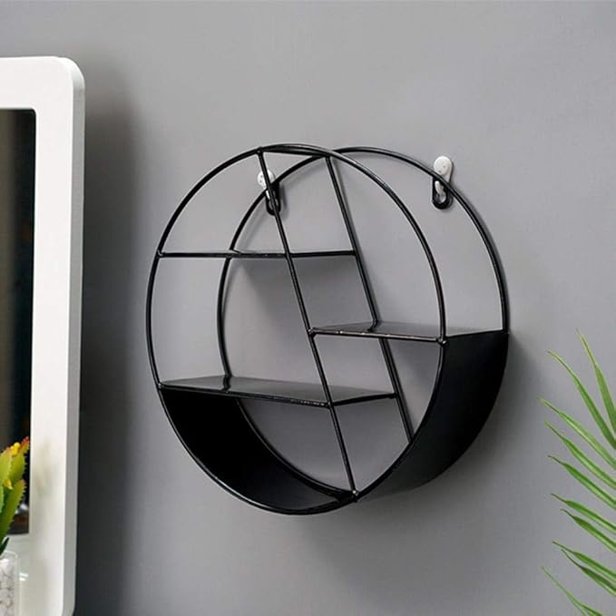 Easytopbuy Round Wall Shelf Floating Shelves, Fashionable Wrought Iron Sturdy Wall Hanging