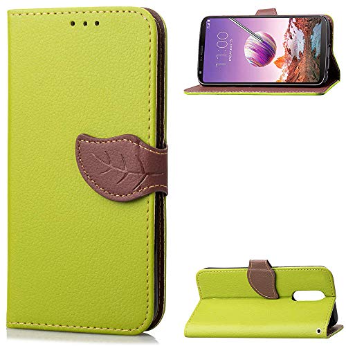 Funyye Creative Leaf Magnetic Closure Flip Case for LG Stylus 4,Premium Stylish Green Strap Wallet Case with Stand Credit Card Holder Slots Soft Silicone PU Leather Case for LG Stylus 4/LG Stylo 4