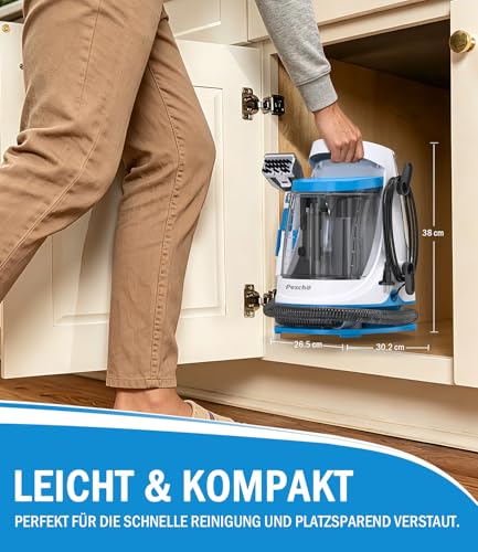 PEXCHO Polsterreiniger Gerät 550W Waschsauger für Teppich, Sofa & Autositze, Teppichreiniger Nasssauger gegen Tierflecken und Gerüche, 18kPa Textilreiniger mit Selbstreinigungsfunktion, JJB-718