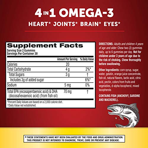 ایگرد | قیمت و خرید Omega-3 Advanced 4in1 Watermelon \u0026 Orange Flavored  Gummies, MegaRed (60 Count in A Bottle), Omega-3s for Heart, Joints, Brain  \u0026 Eye Health*, EPA, DHA, Fish Oil