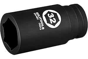 BILITOOLS 3/4" Drive Deep Impact Socket 32mm, Metric, CR-MO Steel, 6 Pt. Impact Grade Heavy Duty Large Axle Nut Socket