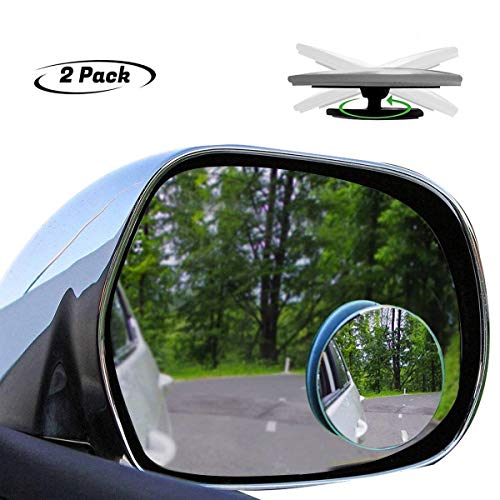 Tovieya Blind Spot Mirror 2 Inch – 2 Pack Convex Mirrors Frameless for Cars Jeep SUV Truck Van Rvs Round Rear View Mirror 360 Degree Adjustable HD Glass Stick