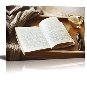 Canvas Prints Wall Art - Warm Knitted Sweater and a Book on a Wooden Tray - 12" x 18"