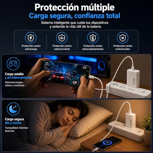 Rantuia Cargador 120W para Xiaomi con Cable USB C 6A 1M, Carga Rápida Turbo Tipo C Compatible con Xiaomi 15/14/13/12/11 Pro, 14T/13T/12T y Redmi Note K80/K70/K60/K50/13