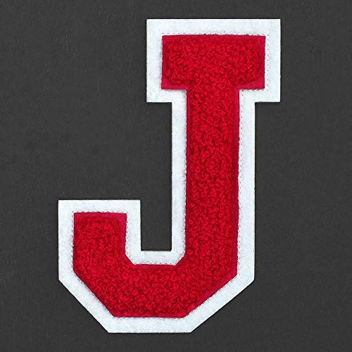Letter J - Chenille Stitch Varsity Iron-On Patch by pc, 4-1/2", Red/White, TR-11648