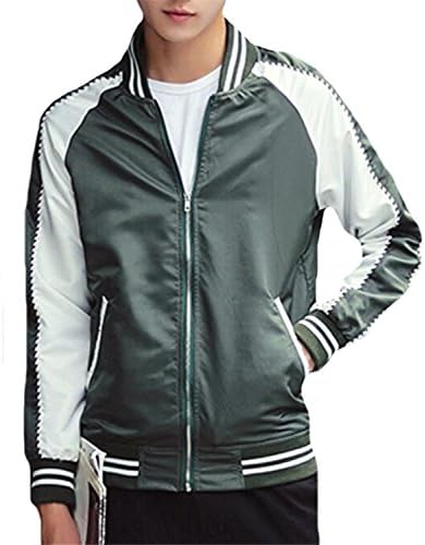 Barder Slim Men's Classic Basic Style Color Block Slim Bomber Jacket ArmygreUS-M Chic and Fresh