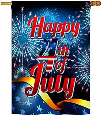 Angeleno Heritage - Happy 4th of July Americana - Seasonal Fourth of July Impressions Decorative Vertical House Flag 28" x 40" Printed in USA