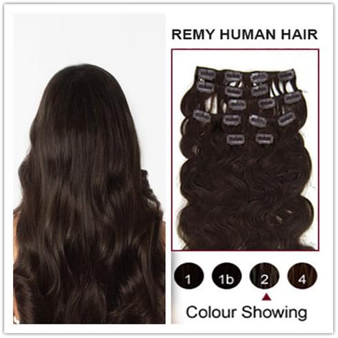 Soucool 14"16"18"20" Remy (Remi) Wavy Clip In/on Human Hair Extensions Dark Brown(2)7 Pieces(pcs) [Set Weight:70-80 Grams]