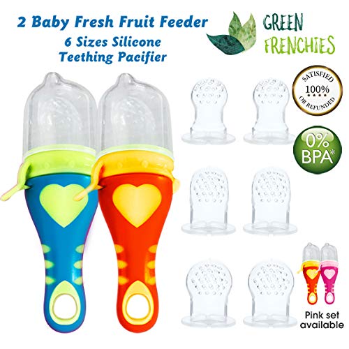 G.F. Baby Food Feeder, Silicone Teether Feeder, Mesh Fruit Pacifier, 2 Units, Silicone Fresh Food Feeder, Infant Teething Toy, Boys