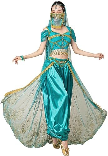 Amazon.com: ELLYDOOR Princess Jasmine Costumes for Women Adult Aladdin Dress  UP Halloween Cosplay Belly Dance Outfit (40jasmine blue, Small) : Clothing,  Shoes & Jewelry
