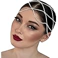 StoneFans Rhinestone Mesh Headpiece Cap Silver Roaring 20s Crystal Flapper Head Chain Bridal Party Hair Accessories for Women Girls (Silver)