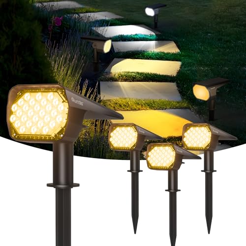 Quntis 4 x Outdoor LED Solar Spotlights 28 LEDs with Lenses, 6 Modes Solar Garden Lights, 3 Colour and USB-C Charging, Powerful Outdoor LED Spotlight Solar Lights for Courtyard Trees
