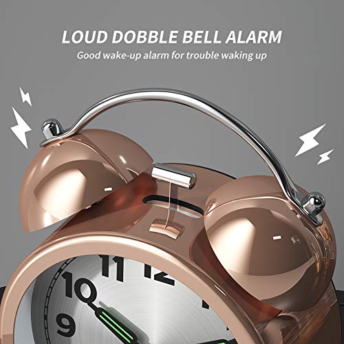 Kpin Double Bell Alarm Clock with Battery Operated, Glow in Dark Hands