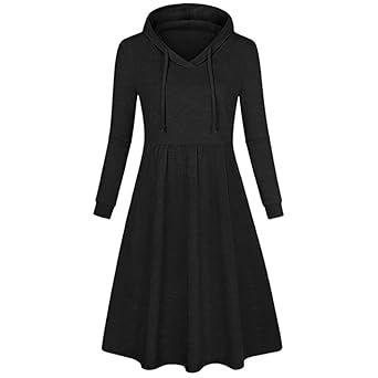 Jaminy Damen Hoodie Langarm Sweatkleid Sweatshirt Kapuzenpullover mit Kapuze Damen Pullover Lässiger Hoodie Sweatshirt Kleid 
