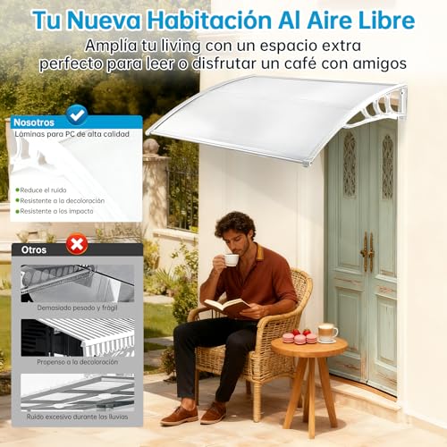 SEXYBIRDS Marquesina para Ventana Exterior, Marquesinas Exterior para Puertas y Ventanas, Tejadillo de Exterior 90 * 100cm, Toldo para Ventana, Toldo de Lluvia para Ventana con Placa de Policarbonato