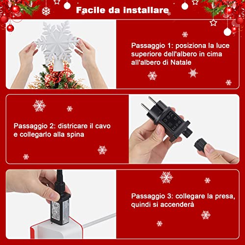 bedee Albero di Natale Stella, per Albero di Stelle con Luce per Proiettore LED Topper, Stella Superiore dell\'albero di Natale con Proiezione Luce Dinamica LED Rotanti a Fiocchi di Neve (Argento)